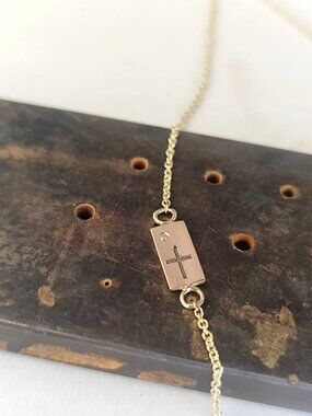 Custom 14k Yellow Gold Cross Necklace, accent diamond, Engraved Religious